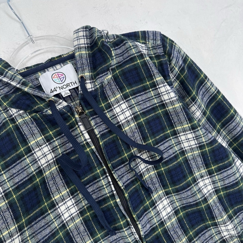 44° North Hooded Shacket Jacket Women's Large Full Zip Cotton Flannel Blue Plaid - Picture 5 of 12